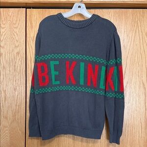 Charcoal Crewneck Sweater with Red and Green Accents